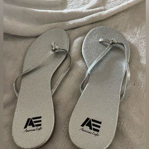 Silver glitter flip flops